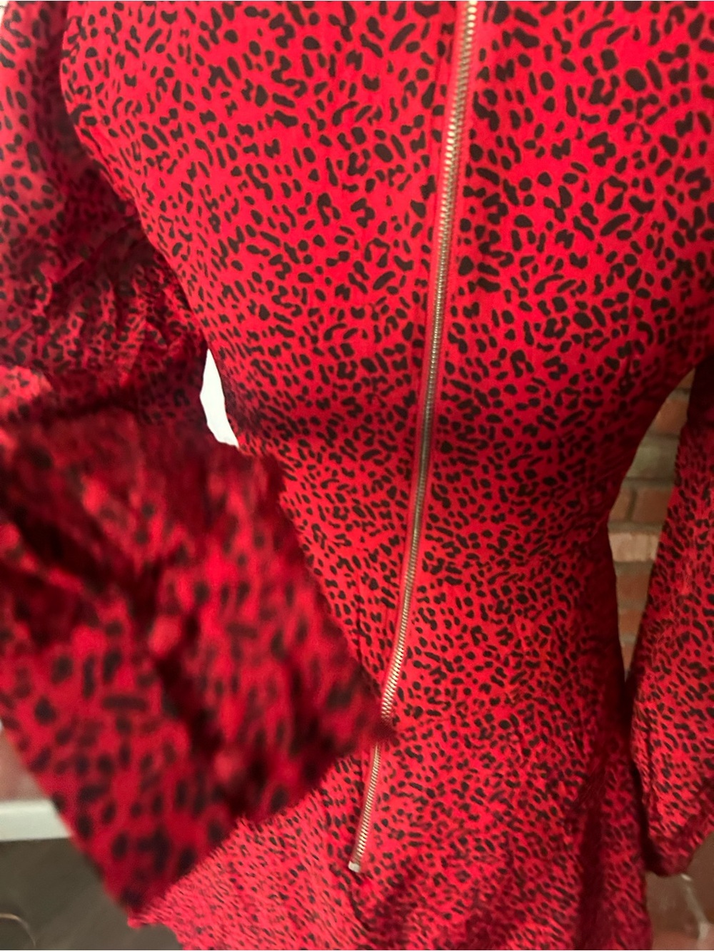 Alice + Olivia Polly Leopard Print Long Sleeve Mini Dress in Red Sz 2 - Picture 8 of 9